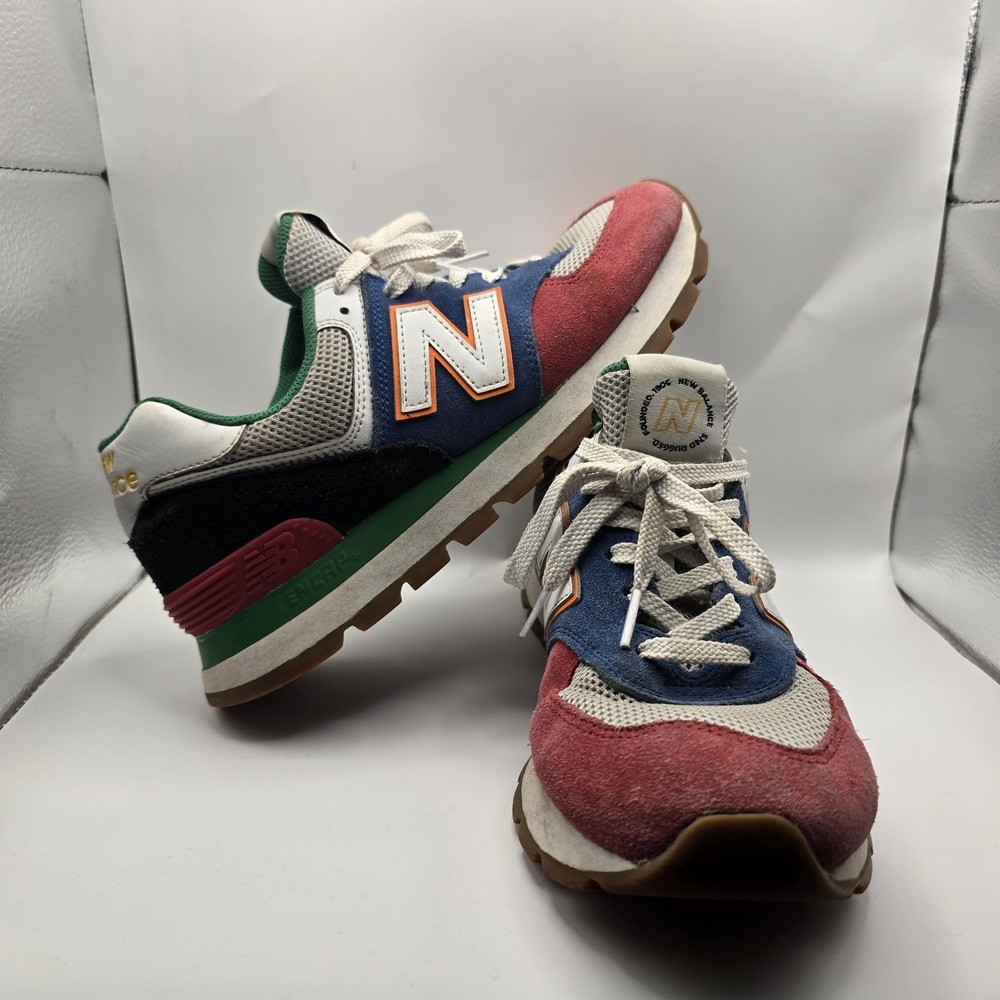 New Balance 574 Rugged Men's Size 9 Multicolor Suede Mesh Gum Sole Sneakers